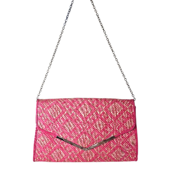 Poppie Jones Handbags - The Many Moods Of Poppie Jones Pink Rattan Chain Strap Purse or Clutch